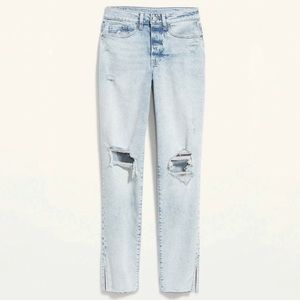 Curvy High-Waisted Button-Fly OG Straight Ripped Side-Split Ankle Jean